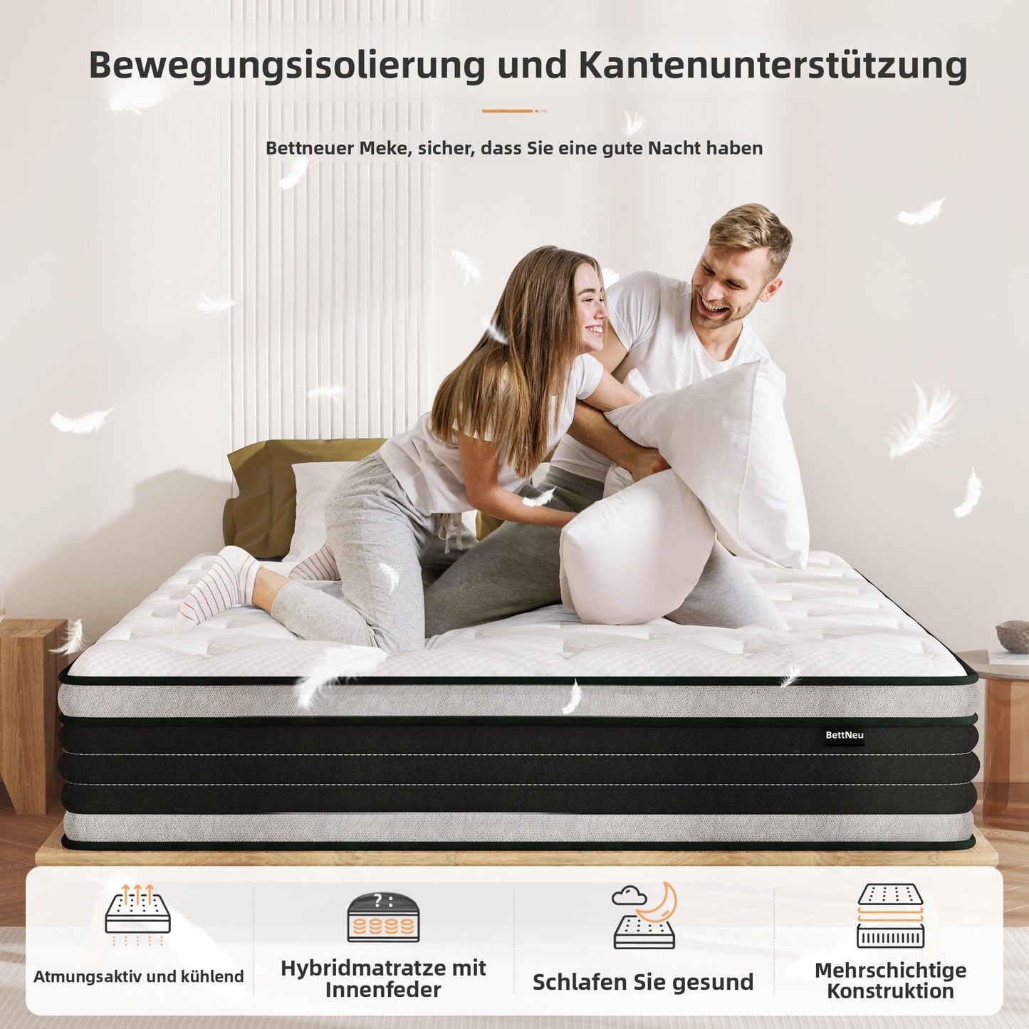 Mattress 180 x 200 cm, 30 cm Spring Mattress H3 Height 7-Zone Orthopaedic Pocket Spring Mattress with Comfort Memory Foam Layer, Oeko-Tex Certified, 101 Nights Trial Sleep