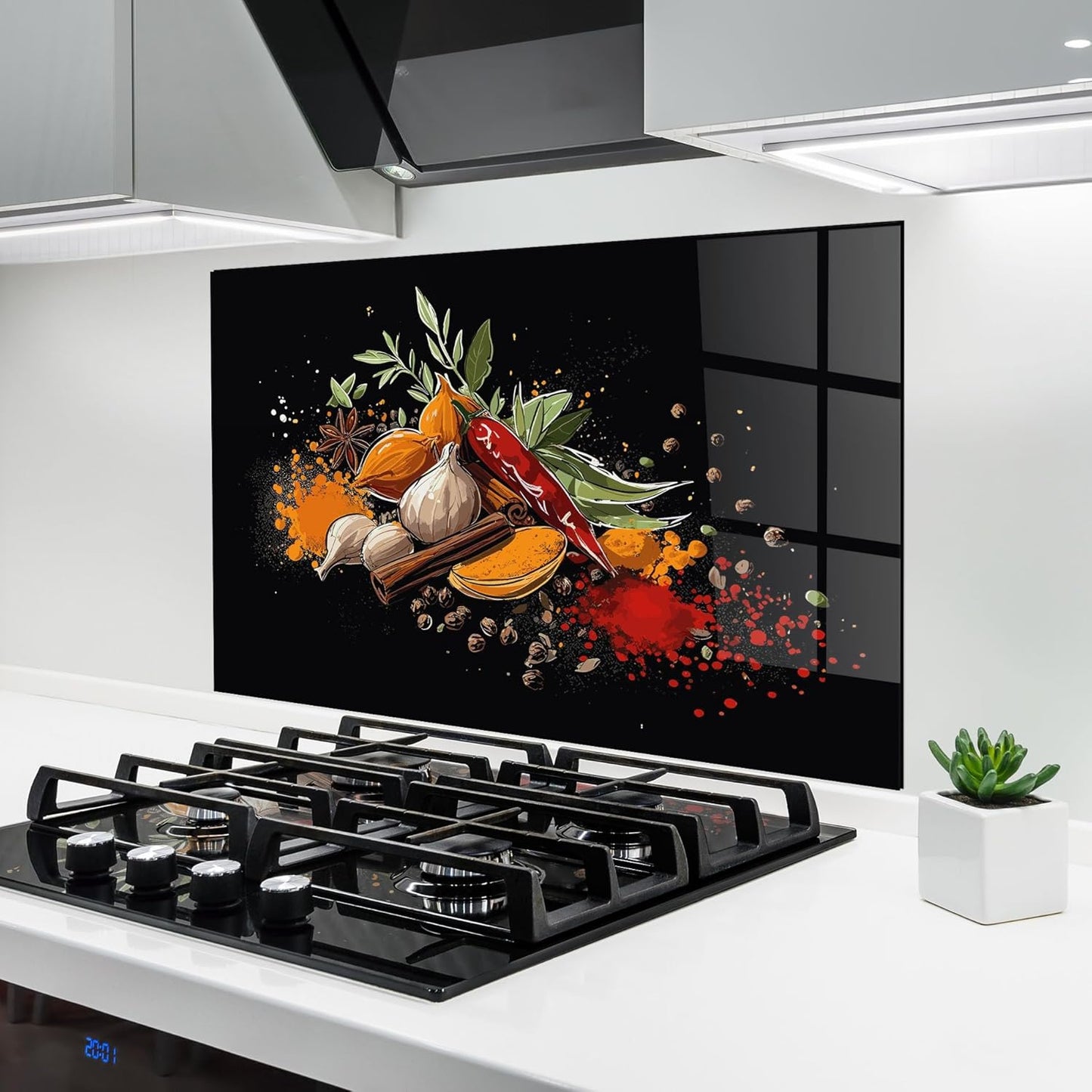 ARTHUB® Küchenrückwand aus Glas 50x70 cm, 5mm ESG | Spritzschutz, Glasplatte, Herdspritzschutz, Wandschutz für Herd, Hartglas, Lebensmittel, Gewürze, Heart Spice Powders
