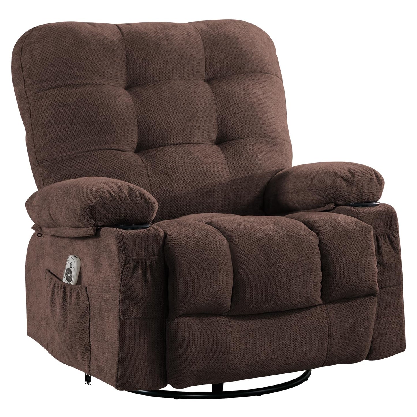 Bosmiller Relaxsessel mit Liegefunktion Massagesessel Oversize Fernsehsessel 360°Drehbarer Liegesessel Heizung Verstellbar Sessel Stoff