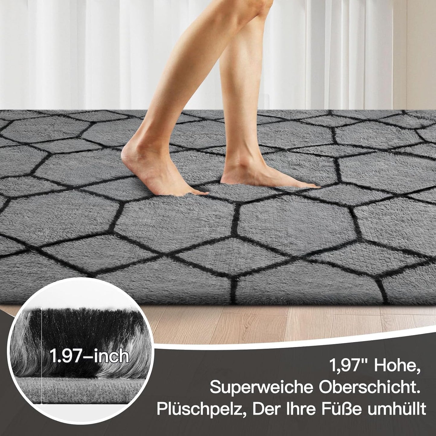 Treeboy High Pile Rug Grey Carpet Living Room 160 x 230 cm Washable Non-Slip Extra Large Rugs Bedroom Fluffy Modern Rugs Mat Rugs for Bedroom Children's Room