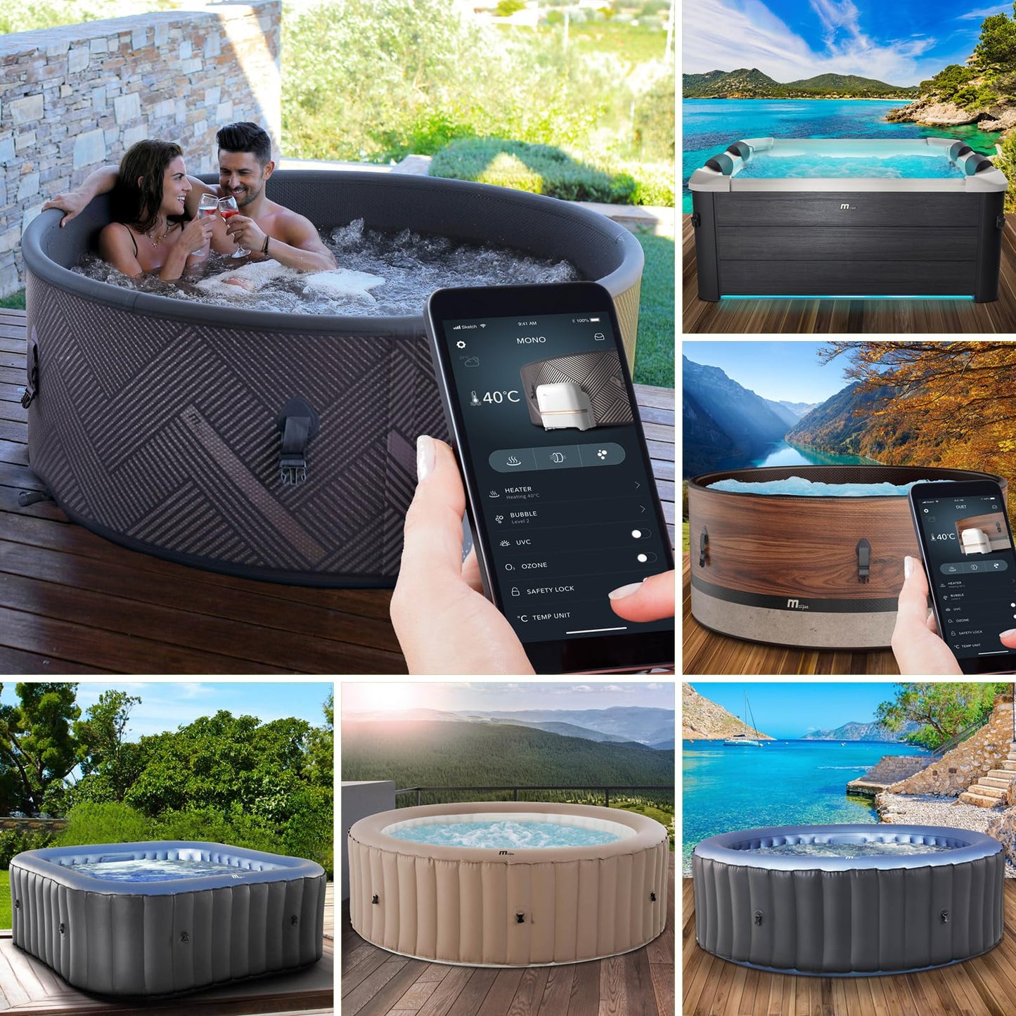 BRAST® Whirlpool aufblasbar MSpa | 4-8 Personen | viele Modelle rund und eckig | Ø 125-224cm | In- Outdoor Pool | bis zu 144 Massagedüsen | inkl. Aufblasfunktion Abdeckung Timer Heizung | Duet