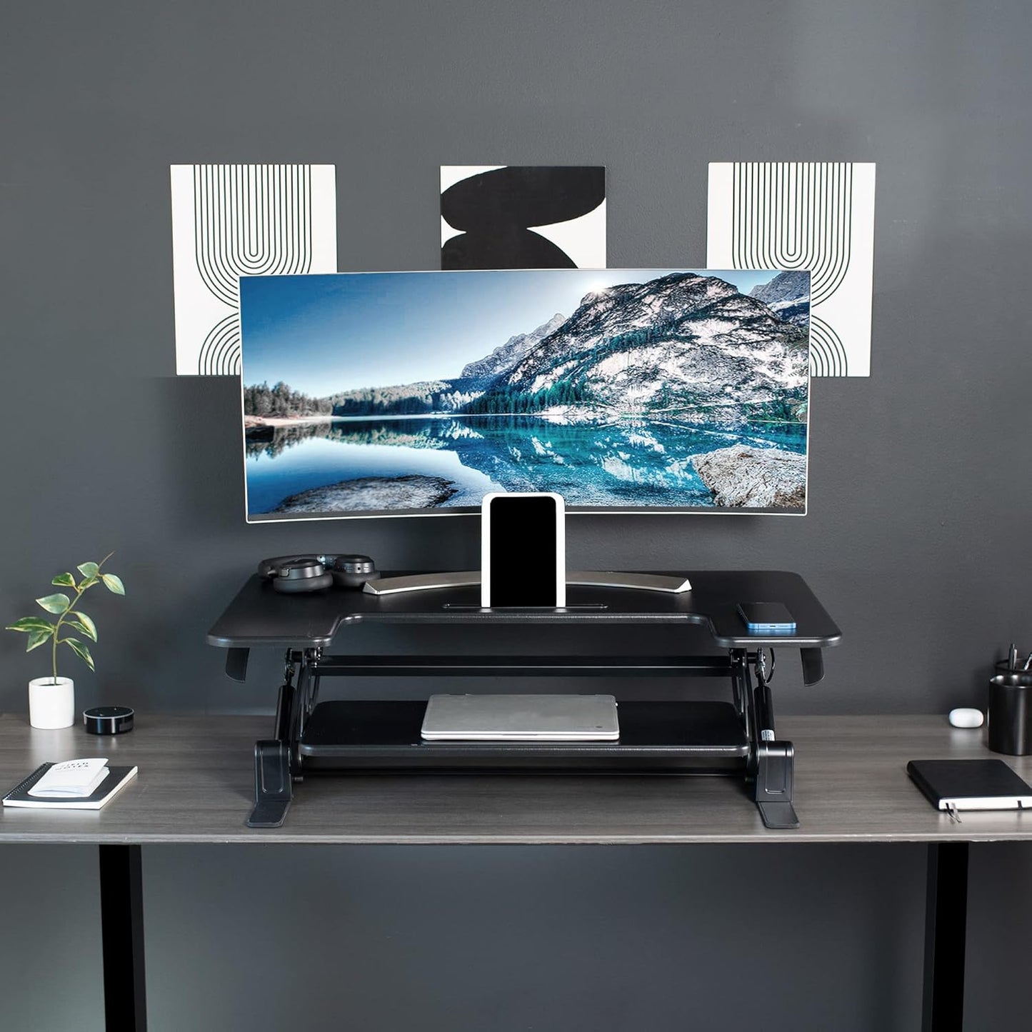 VIVO Black Height Adjustable 36 inch Stand up Desk Converter Quick Sit to Stand Tabletop Dual Monitor Riser, DESK-V000V