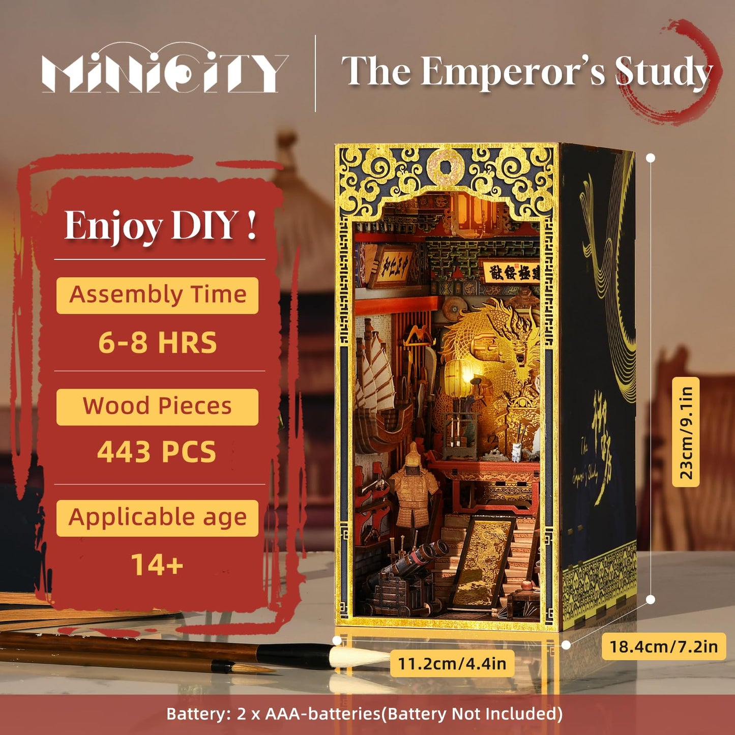 MiniCity Book Nook Kit, DIY Miniature Dollhouse Booknook Kit, 3D Wooden Puzzle Bookend Bookshelf Insert Decor for Teenagers and Adults (Library of Gods Max)