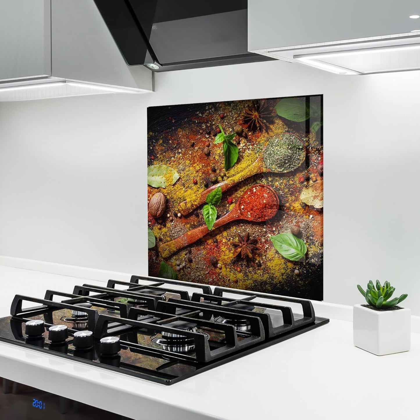 ARTHUB® Küchenrückwand aus Glas 50x70 cm, 5mm ESG | Spritzschutz, Glasplatte, Herdspritzschutz, Wandschutz für Herd, Hartglas, Lebensmittel, Gewürze, Heart Spice Powders