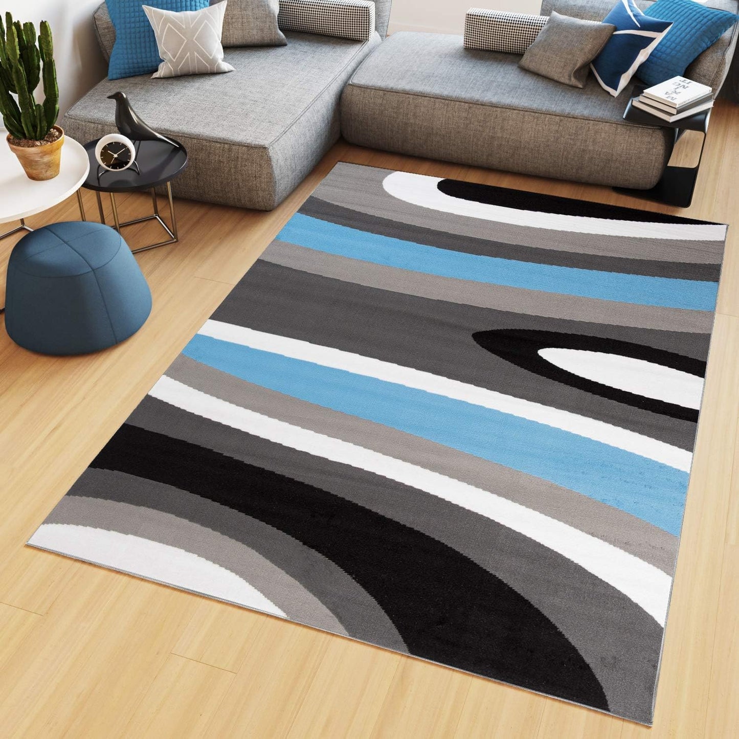 TAPISO Maya Short Pile Rug, Modern Blurred/Heathered/Striped Design, Black/Grey/Red/White, for Living Rooms, Bedrooms, OEKO-TEX, 200 x 300 cm