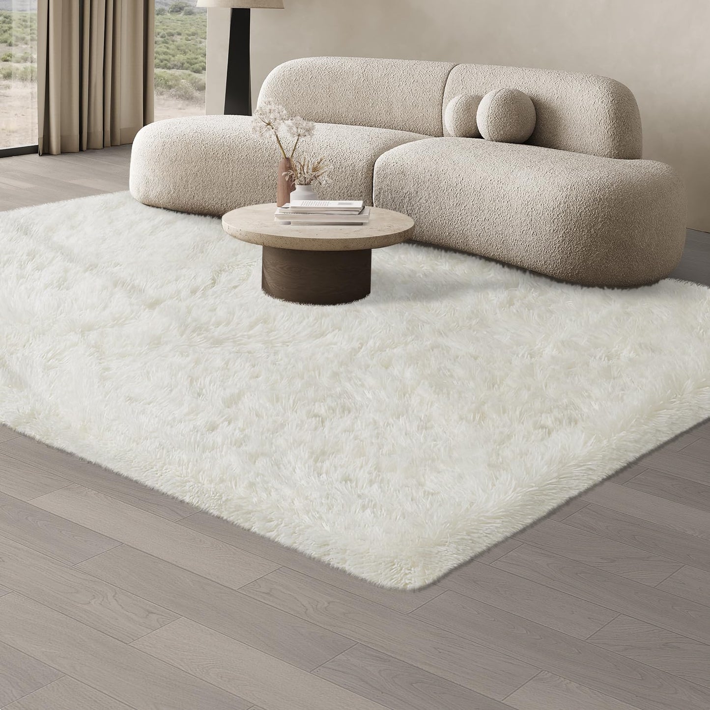 JOJOSEE Hochflor Teppich Wohnzimmer, 200 x 300 cm Anti-Rutsch Wohnzimmerteppich, Waschbarer Flauschiger Teppich für Schlafzimmer & Kinderzimmer, Hellgrau