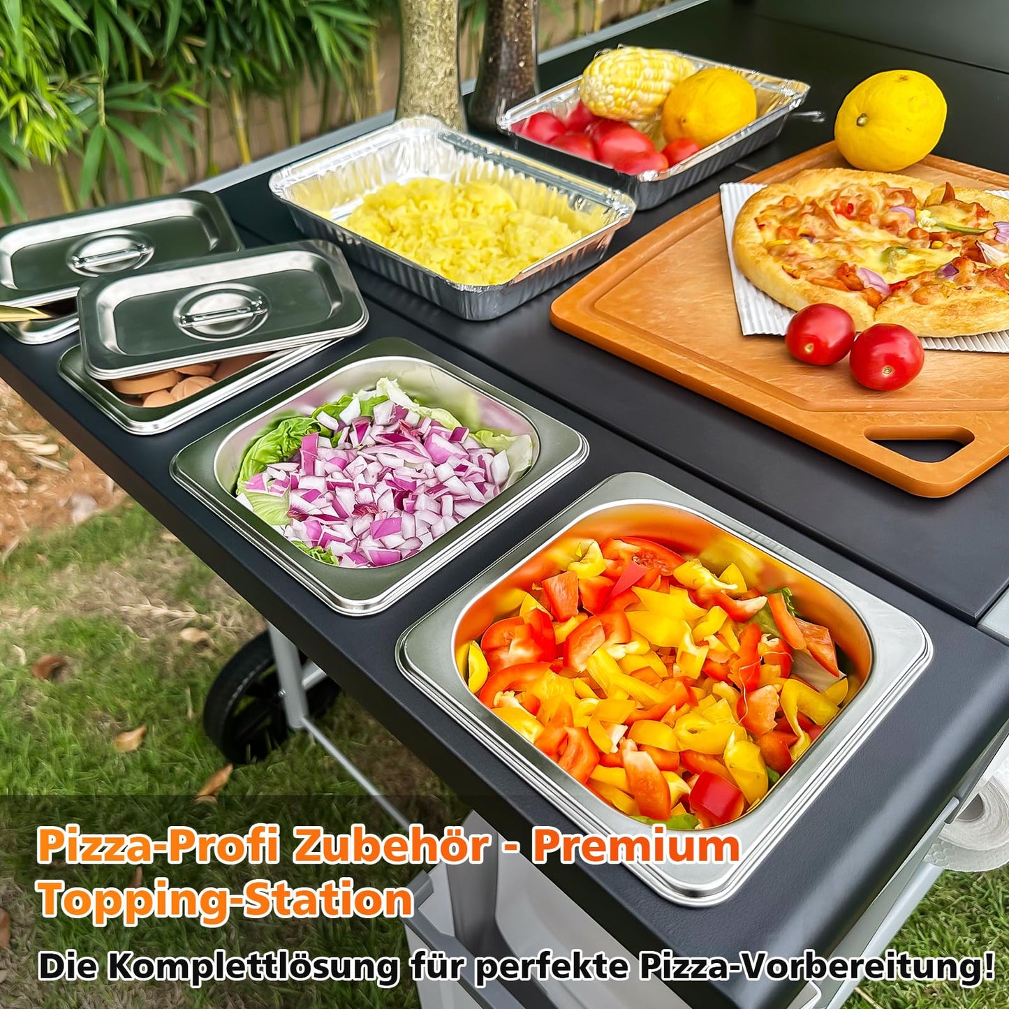 GFTIME Improved Pizza Ovens Grill Trolley for Koda/Karu/Fyra 16 & 12, 128 x 64 x 78 cm Rolling Kitchen Trolley, Serving Trolley Grill Stand for Ninja Woodfire, Blackstone Griddle, Trolley for Weber Q