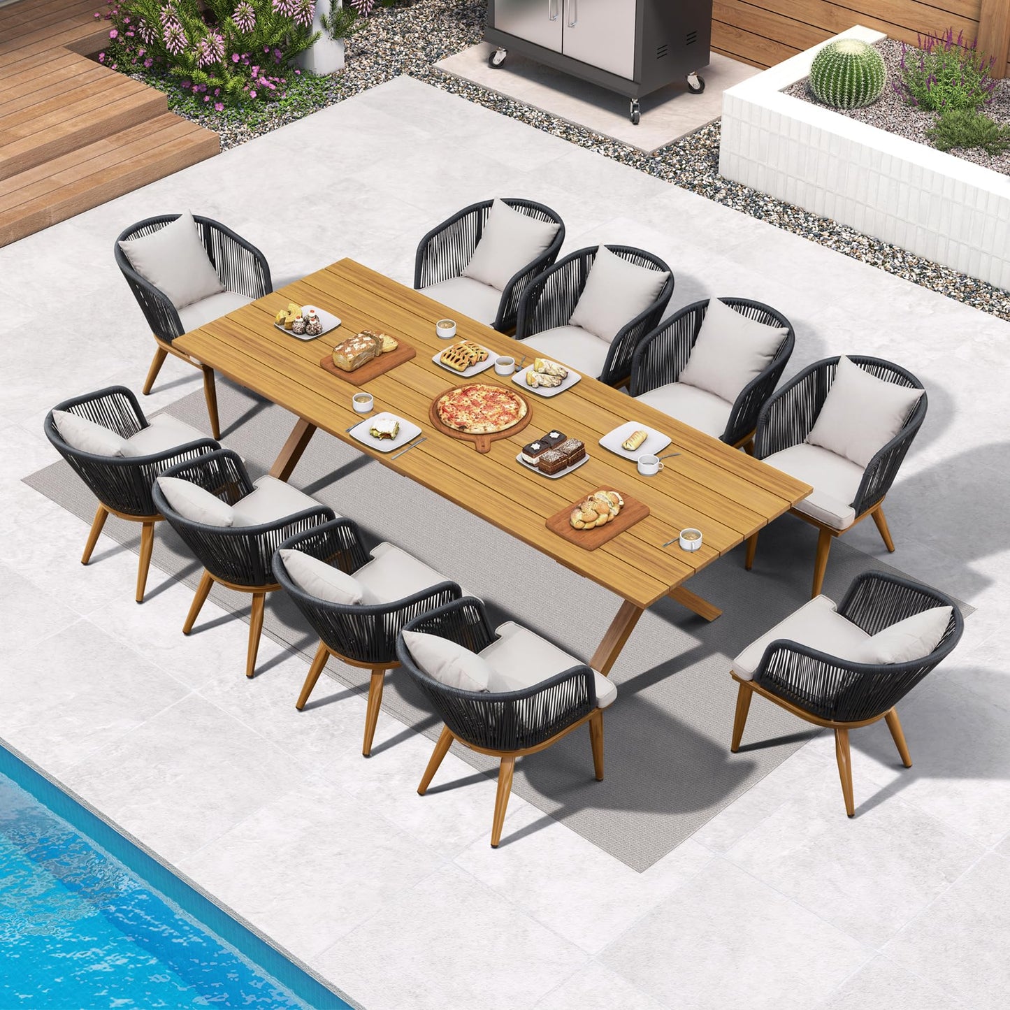 PURPLE LEAF 9-TLG Gartenmöbel Set,Aluminium Terrassenmöbel 8 Gartenstühle mit Tisch Balkonmöbel Essgruppe Gartengarnitur, Grau