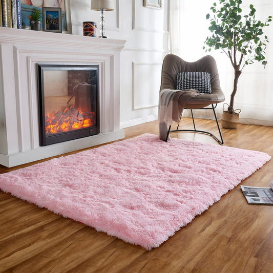 Obundi Pink Rug, Fluffy Living Room, Rugs, Teenager's Room, Girls, Soft Non-Slip Bedroom Carpet, Office, Small Rug (Pink, 60 x 120 cm)