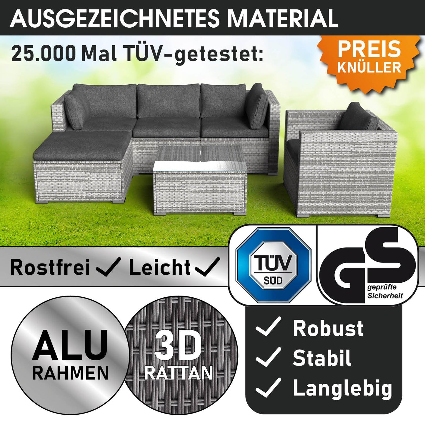 BRAST® Gartenmöbel Lounge Set | 4-5 Personen viele Modelle & Farben | inkl. extra Dicke Kissen | TÜV geprüft | Outdoor Loungemöbel Sitzgruppe Essgruppe Garnitur | Harmony Schwarz
