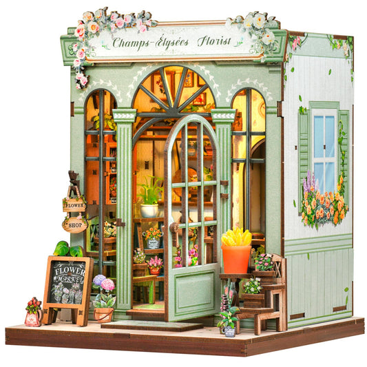 CUTEBEE Book Nook Kit – DIY Puppenhaus Häuser, Miniatur Haus Selber Bauen für Erwachsene, 3D-Holzpuzzle & Buchstütze | Kreatives Set für Bücherregal Dekor | Geschenk,199 PCS (Champs-Élysées Florist)
