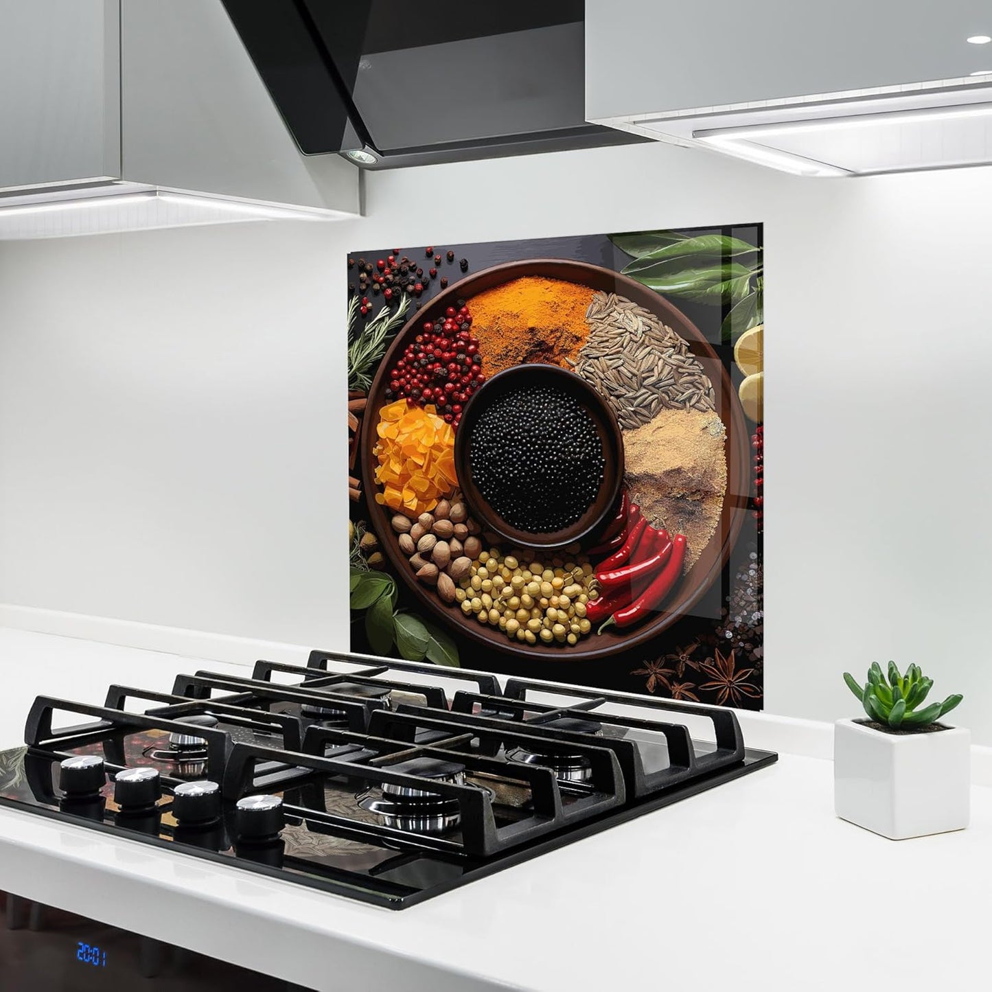 ARTHUB® Küchenrückwand aus Glas 50x70 cm, 5mm ESG | Spritzschutz, Glasplatte, Herdspritzschutz, Wandschutz für Herd, Hartglas, Lebensmittel, Gewürze, Heart Spice Powders