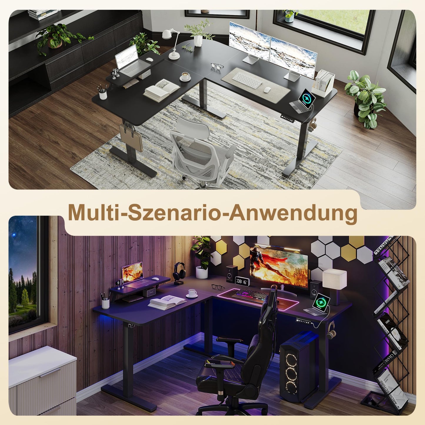 160 x 140 cm Corner Desk, Height Adjustable Desk, L Shape, L-shaped Desk, Height Adjustable, Single Motor, Shelf, Memory Control, 3 Legs, Black