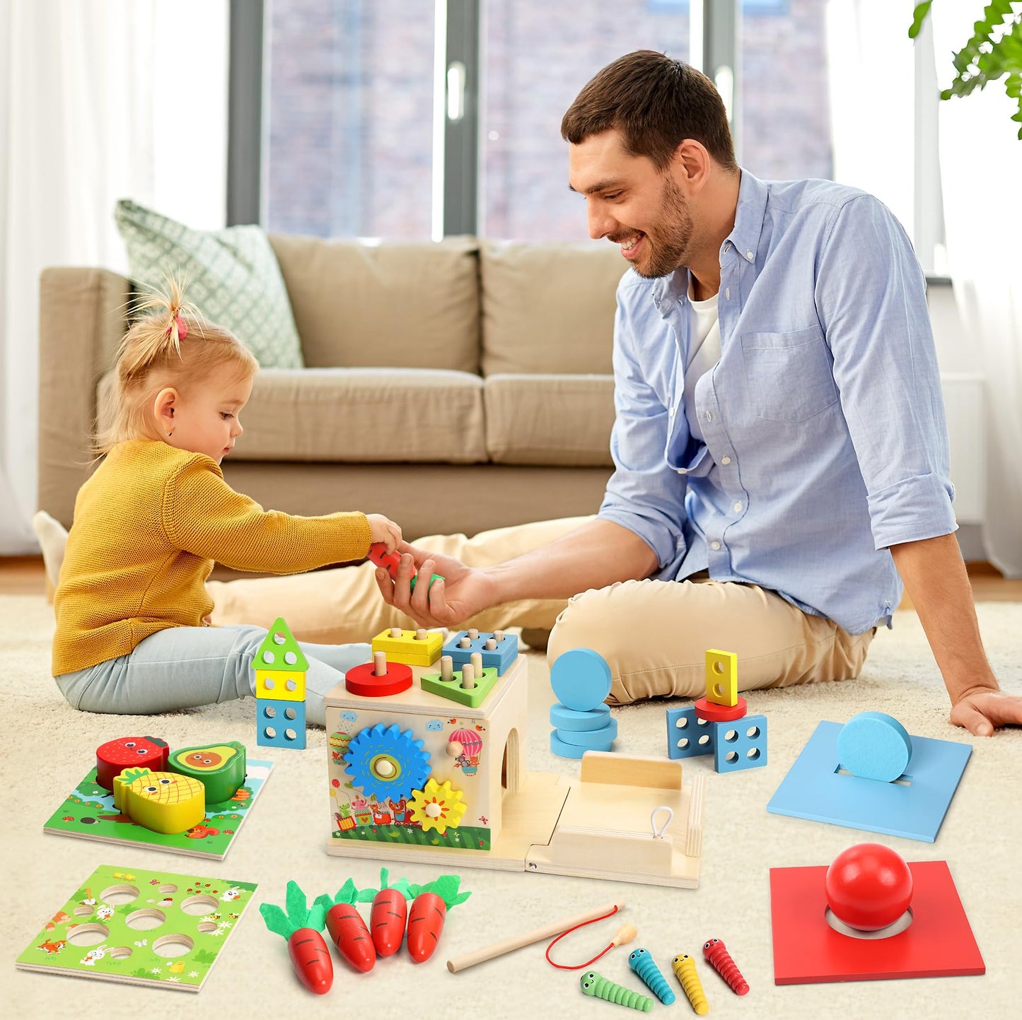 COOLJOY Montessori Toy from 1 Year | Wooden Toy Motor Skills Toy from 1 Year | 8-in-1 STEM Gift for Boys and Girls 2 3 4 Years