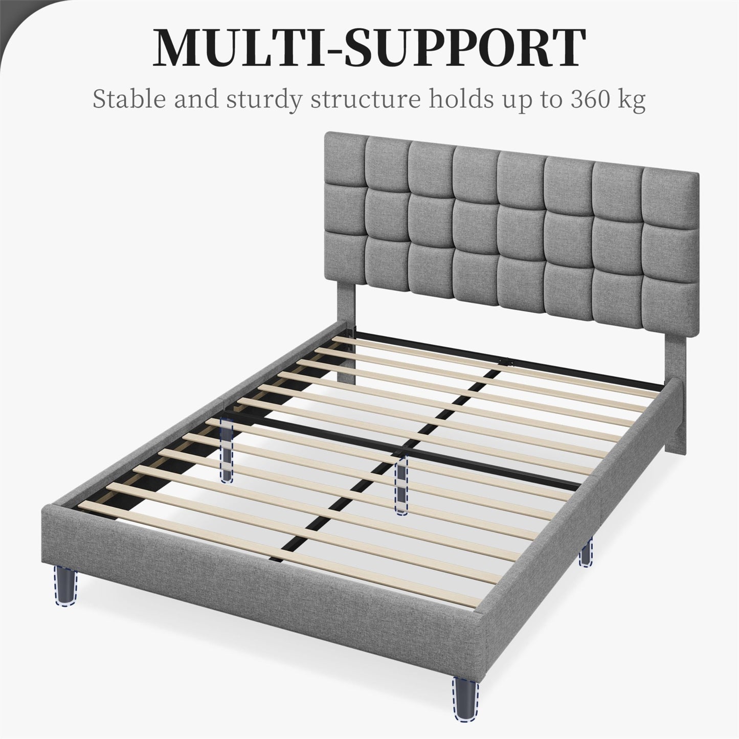 Yaheetech Upholstered Bed 140 x 200 cm Double Bed with Height-Adjustable Headboard, Sturdy Bed Frame, Fabric Bed with Slatted Frame, Padded Bed Frame, Youth Bed, Dark Grey