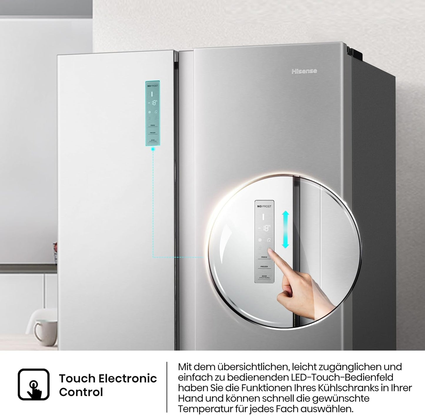 Hisense RS677N4BIE Side-by-Side Fridge Freezer / NoFrostPlus / Multiflow 360° / SuperCool / BigBox / 179.3 cm / Fridge Capacity 334 L / Freezer Capacity 185 L / 42 dB / 309 kWh Year / Stainless Steel Look