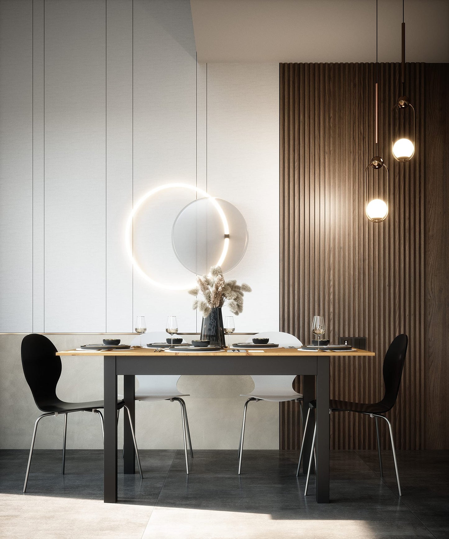 Newfurn Dining Table Wild Oak Dining Room Table Kitchen Table Dining Table II 120 x 76.5 x 70 cm (W x H x D) Extendible up to 160 cm including 40 cm Table Top Anthracite Kitchen Table Dining Table