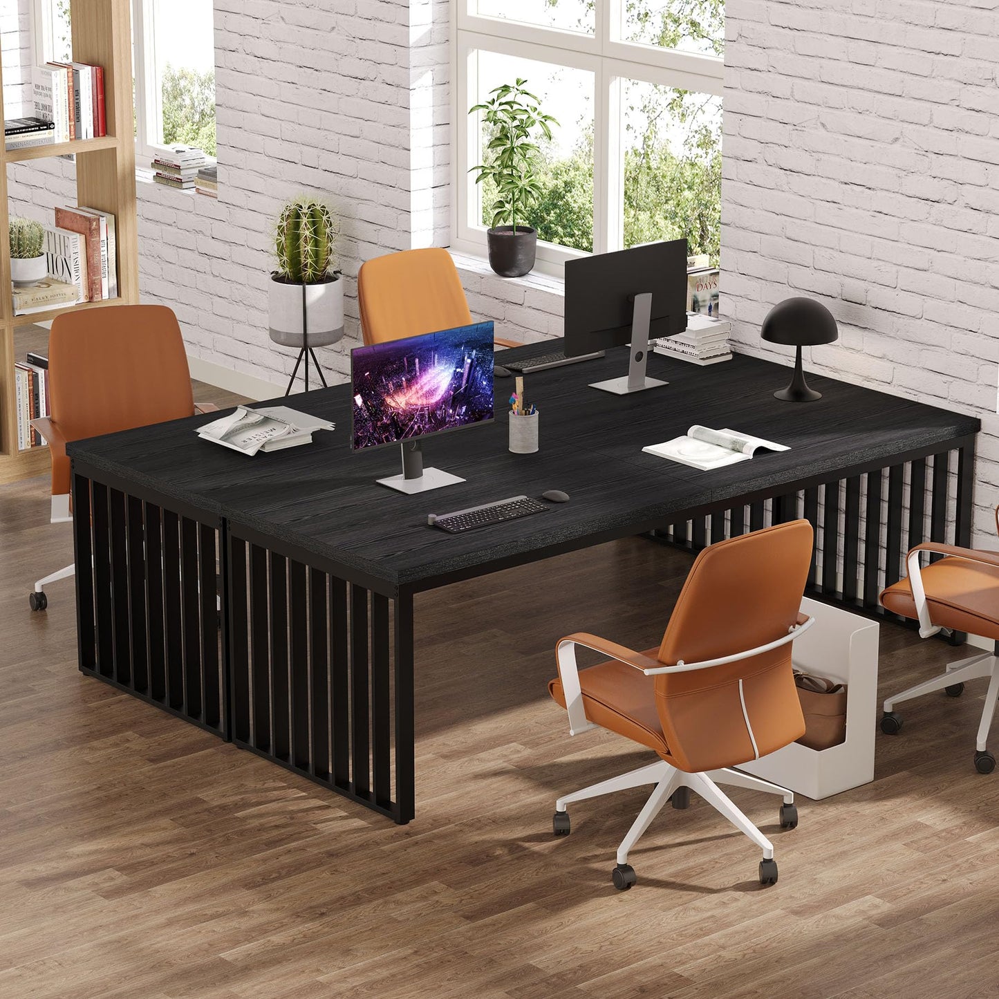 Tribesigns 180 cm Schreibtisch, großer Computertisch PC Tisch Bürotisch mit robustem Metallgestell, Arbeitsstation für Home Office zu Hause Schreibtische, Konferenztisch (ohne Stuhl) (Braun)