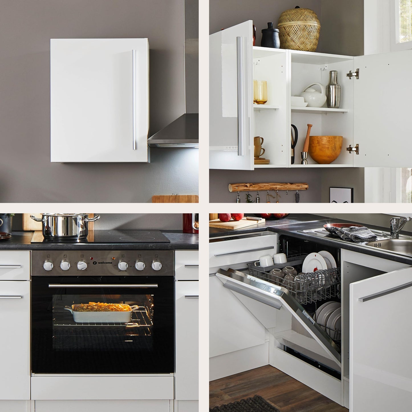 Jazz 8 Modern Corner Kitchen without Electrical Appliances in White High Gloss, Metallic Grey - Spacious Kitchen Unit in L-Shaped with Lots of Storage Space - 220 x 211 x 60 cm (W x H x D)