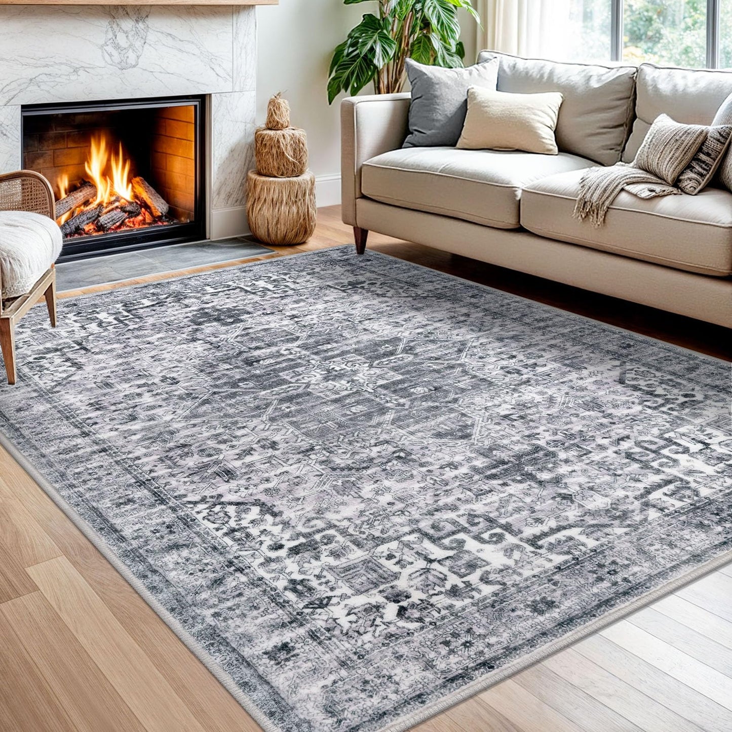 2x3 Blue Washable Rug for Entrance, Soft Traditional Area Rug, Non-Slip Printed Kitchen Rugs, Low-Pile Medallion Indoor Door Mat, Small Farmhouse Carpet for Entryway Kitchen Foyer Bedside