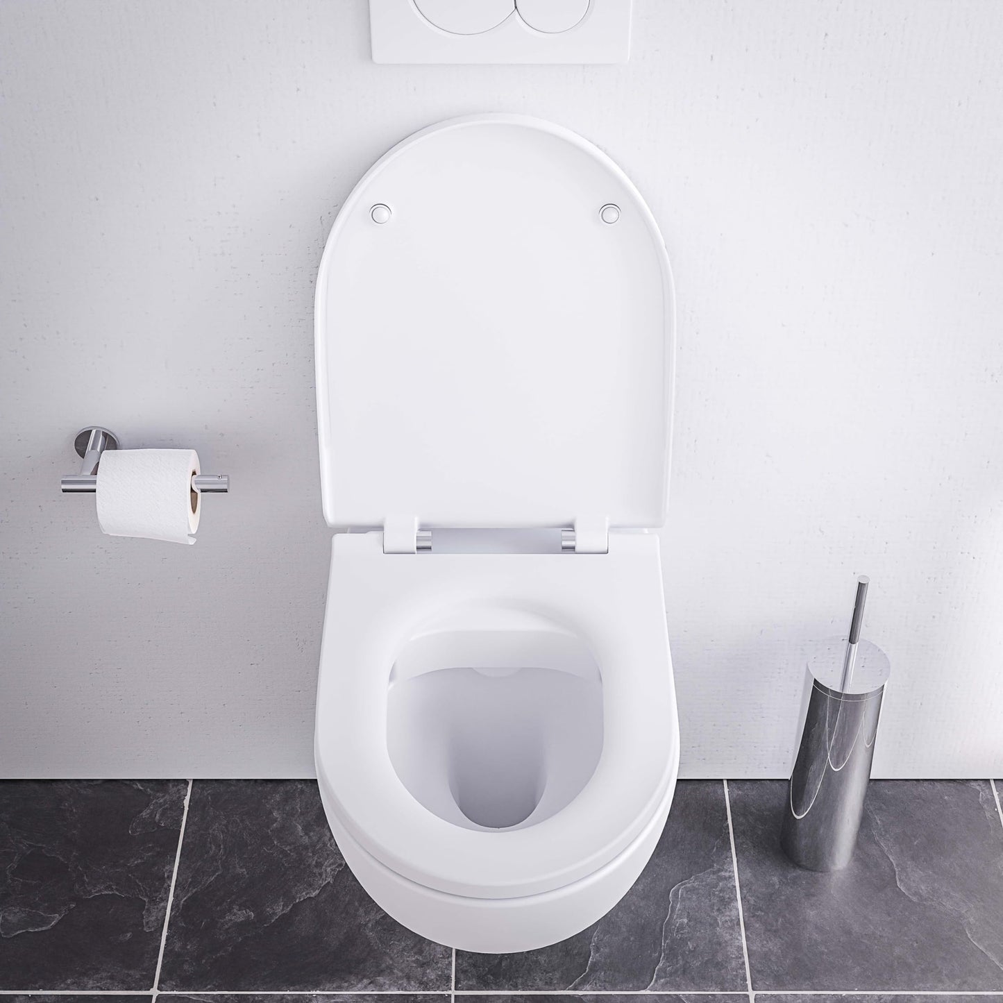 BERNSTEIN® Design Wand WC spülrandlos spülrandloses Hänge WC Set Toilette mit abnehmbareren Deckel Hängetoilette WC ohne Spülrand E-9030 Farbe: Weiß glänzend