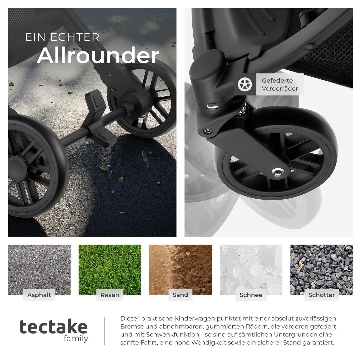 tectake® Buggy Pram from 0 to 3 Years, Baby First Equipment Newborn and Children's Buggy, One-Handed Foldable Travel Buggy, Travel Pram, Baby Pram with Hood - Grey/Beige