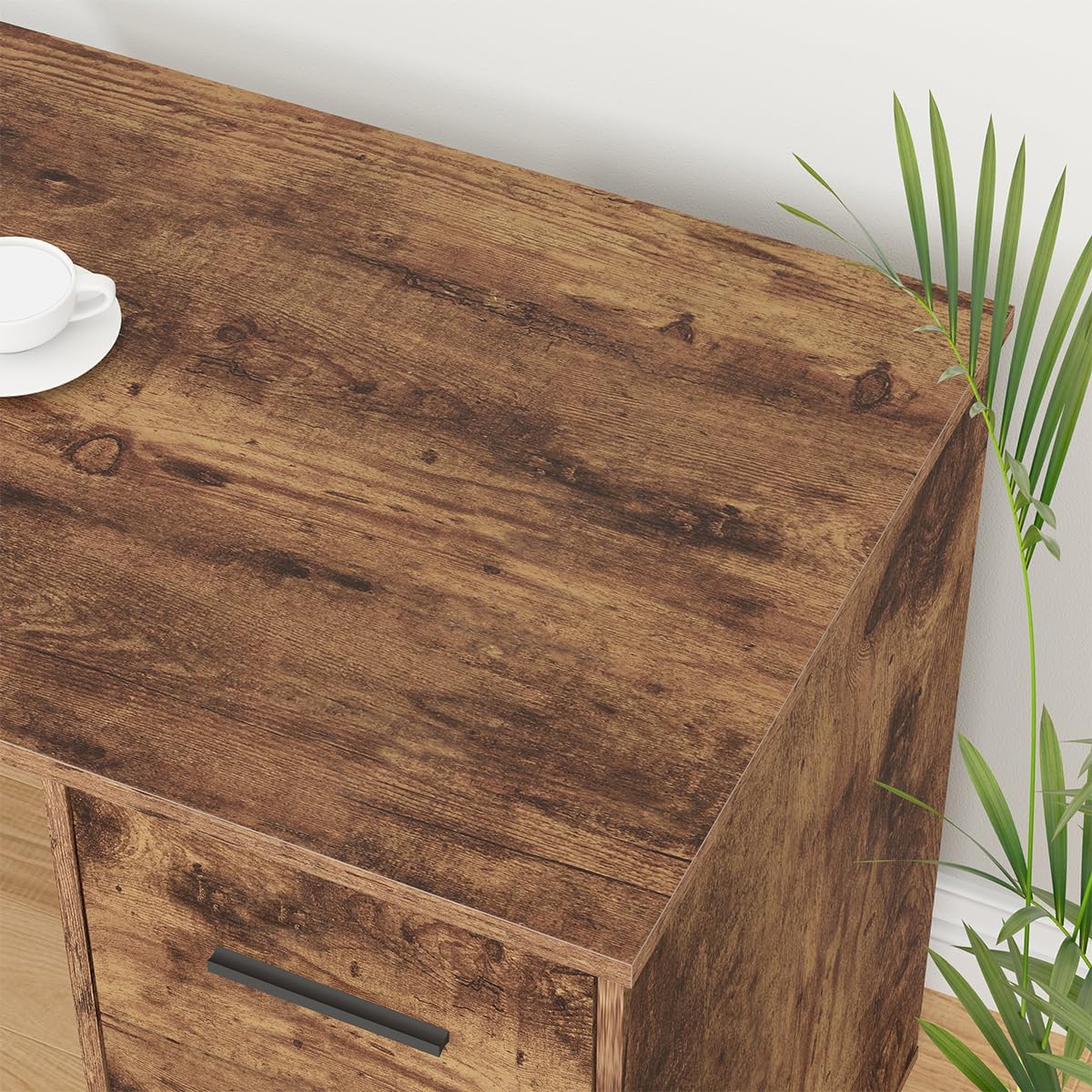 HSH - Black L Shape Corner Desk with Filing Drawers and Shelves, Reversible Corner Desk Made of Metal and Wood with Storage Cabinets
