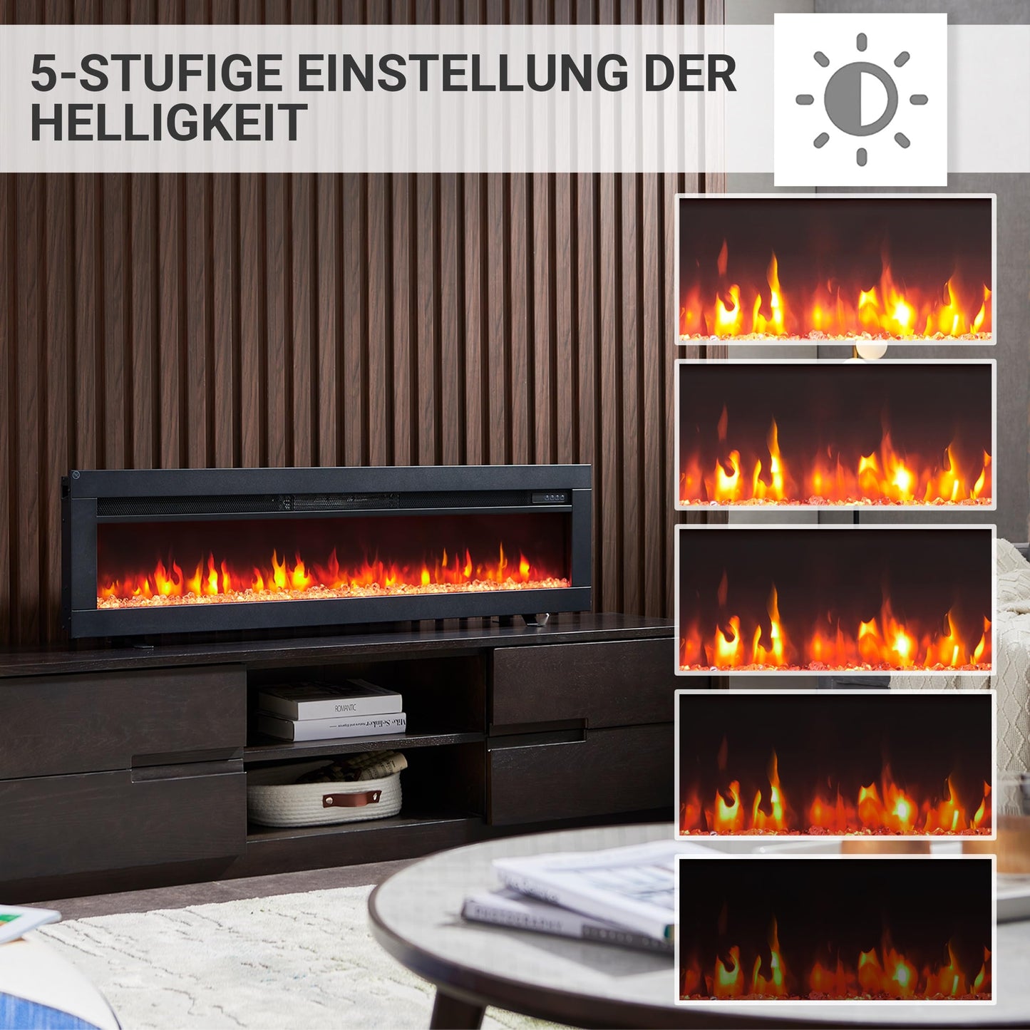 BALDERIA Elektrokamin Agnes 36" | 3in1 Elektrischer Stand-, Wand- oder Einbaukamin mit 3D-Flammeneffekt | Elektro Heizung 1800W | Kamin mit Fernbedienung, Startsteuerung, Timer & Thermostat | Schwarz