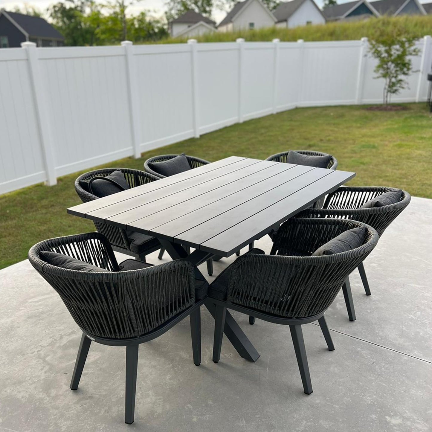 PURPLE LEAF 9-TLG Gartenmöbel Set,Aluminium Terrassenmöbel 8 Gartenstühle mit Tisch Balkonmöbel Essgruppe Gartengarnitur, Grau
