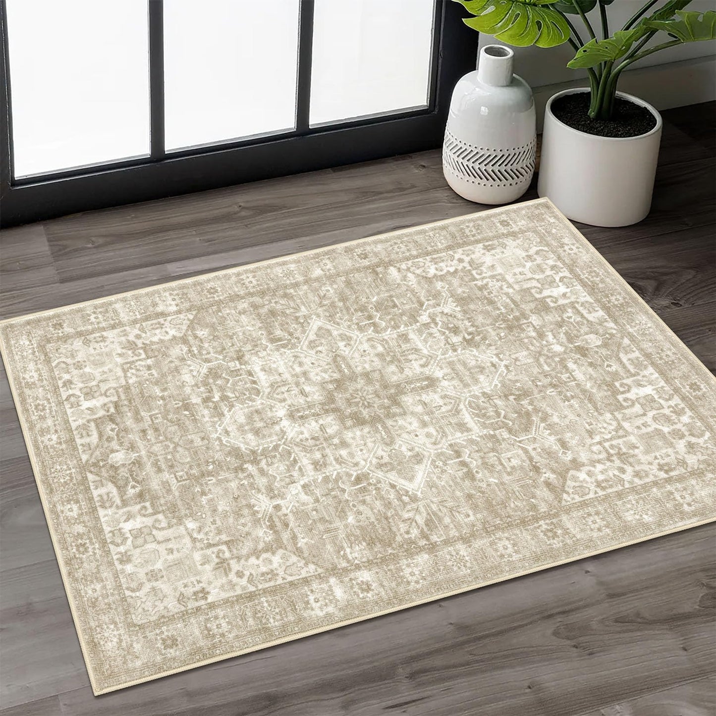 2x3 Blue Washable Rug for Entrance, Soft Traditional Area Rug, Non-Slip Printed Kitchen Rugs, Low-Pile Medallion Indoor Door Mat, Small Farmhouse Carpet for Entryway Kitchen Foyer Bedside