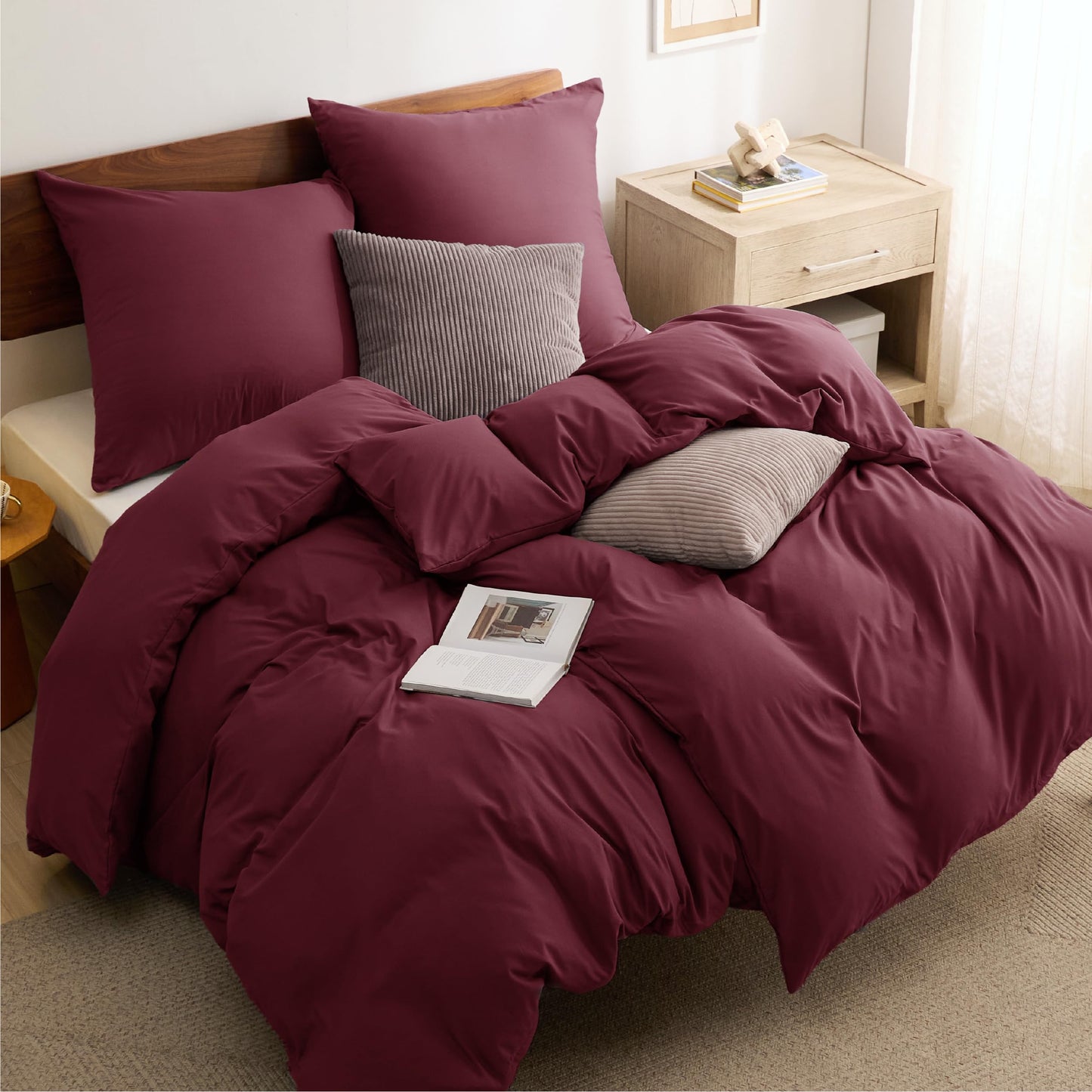 Bedsure Bed Linen 135 x 200 cm, 4-Piece Anthracite Bed Linen, 2 Duvet Covers 135 x 200 cm and 2 Pillowcases 80 x 80 cm, Oeko-Tex Bed Linen Sets, Polyester Microfibre with Zip