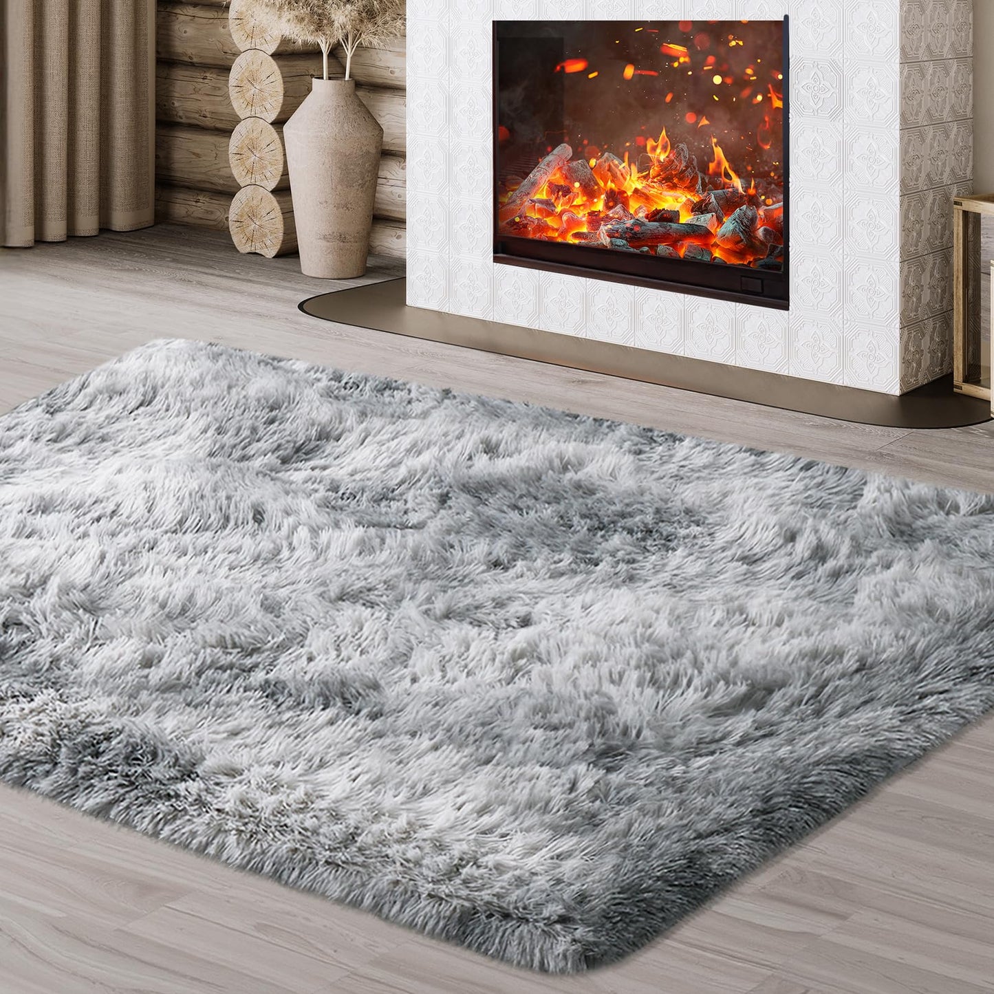 JOJOSEE Hochflor Teppich Wohnzimmer, 200 x 300 cm Anti-Rutsch Wohnzimmerteppich, Waschbarer Flauschiger Teppich für Schlafzimmer & Kinderzimmer, Hellgrau