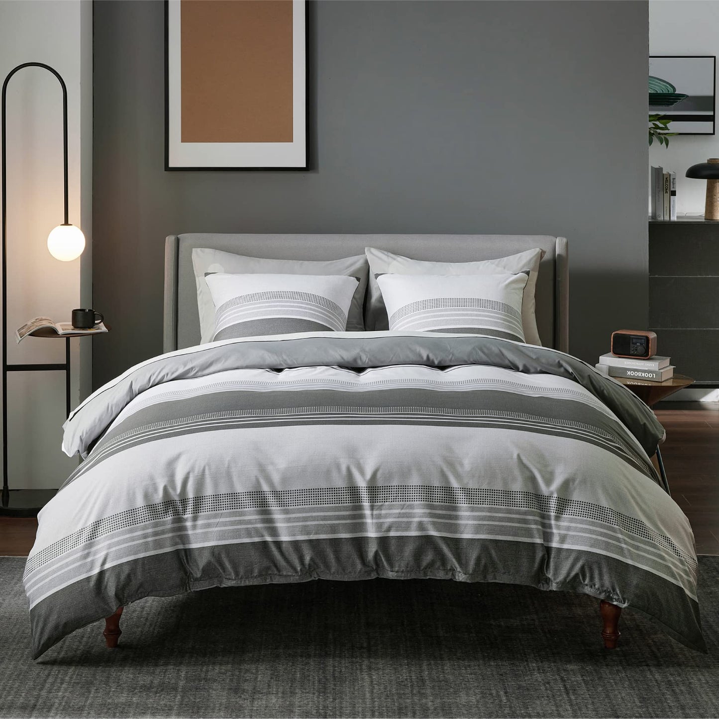 BEDSURE Bettwäsche 135x200 4teilig Bettbezug - Bettwäsche-Sets 135 x 200 cm 2er Set mit 2 Kissenbezüge 80x80cm, ÖKO-TEX Wendebettwäsche Bedding Zweige Grau Muster mit Reißverschluss