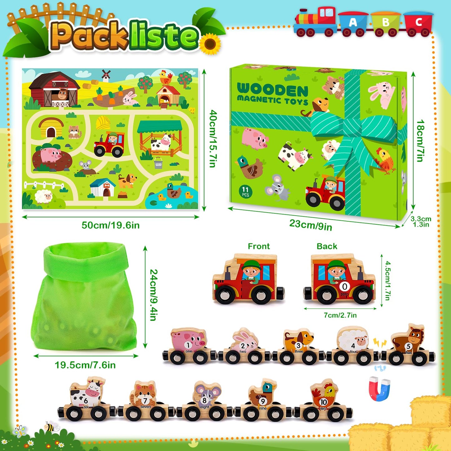 Montessori Toy from 1 2 3 Years: Magnetic Train Wooden Toy from 1 2 Years Motor Skills Toy from 1 Year, Wooden Train Children's Toy from 2-3 Years Baby Gift 1 2 3 Years Birthday Boy Girl