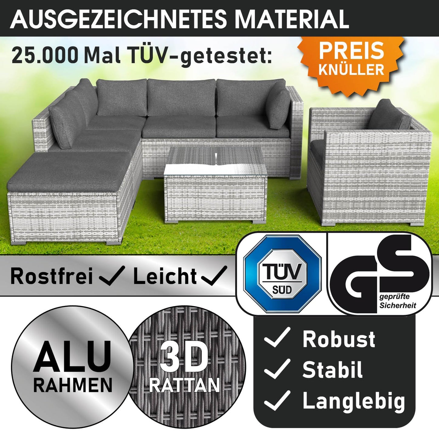 BRAST® Gartenmöbel Lounge Set | 4-5 Personen viele Modelle & Farben | inkl. extra Dicke Kissen | TÜV geprüft | Outdoor Loungemöbel Sitzgruppe Essgruppe Garnitur | Harmony Schwarz
