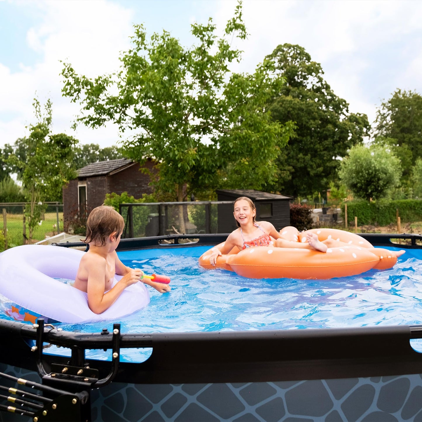 EXIT Toys Soft Grey Pool - 300x200x65cm - Rechteckiger, Kompakter Rahmenpool mit Kartuschenfilterpumpe - Leicht Zugänglich - Für Kleinkinder Geeignet - Starker Rahmen - Einzigartiges Design - Grau