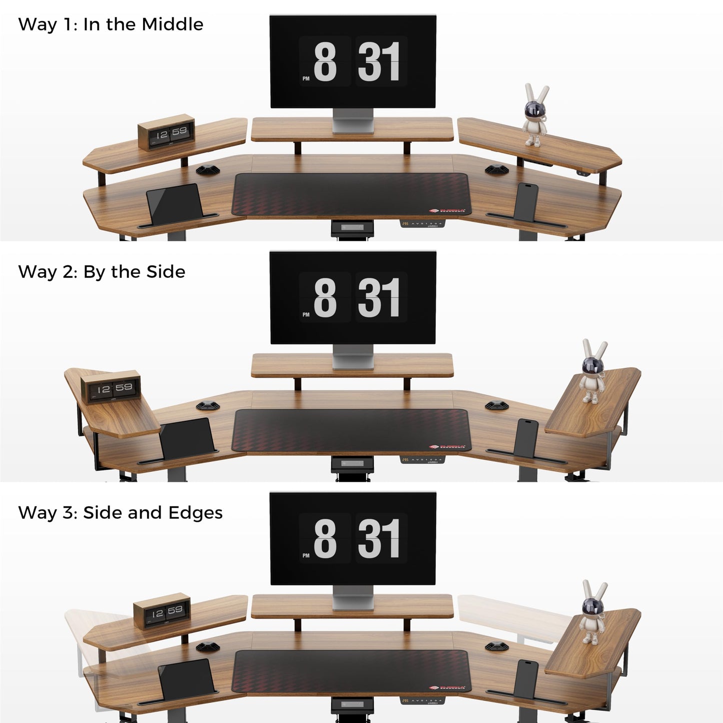EUREKA ERGONOMIC Height Adjustable Desk 182 x 76 cm Standing Desk in Wing Shape Gaming Table Height Adjustable Electric Large Gaming Desk with LED Monitor Stand and Keyboard Shelf