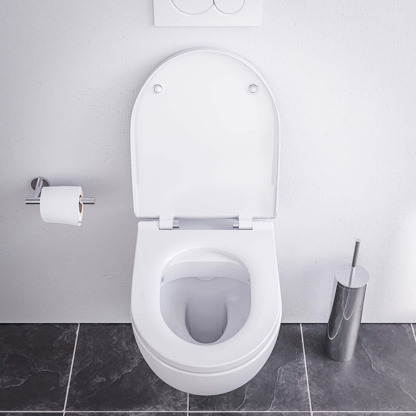 BERNSTEIN® Design Wand WC spülrandlos spülrandloses Hänge WC Set Toilette mit abnehmbareren Deckel Hängetoilette WC ohne Spülrand E-9030 Farbe: Weiß glänzend