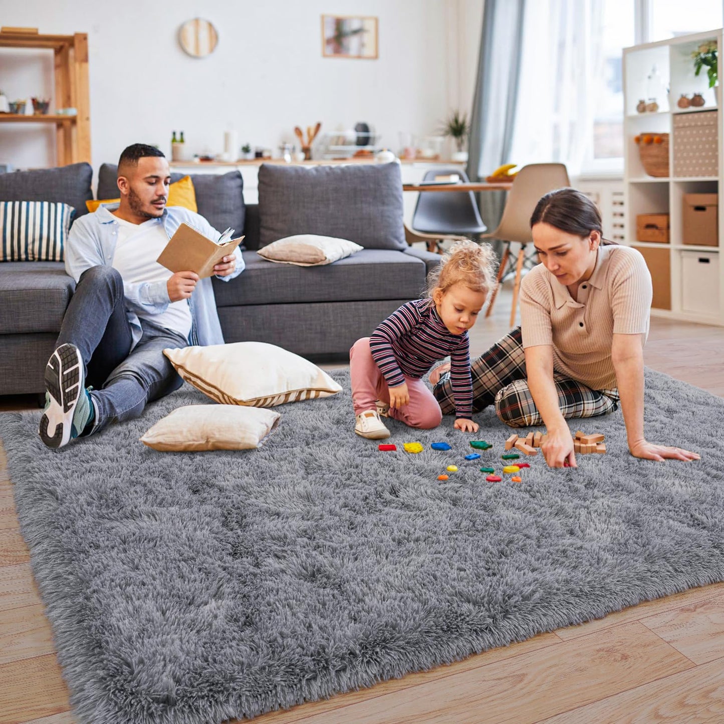 BSGIFT High Pile Rug, Grey, 160 x 230 cm, Shaggy Long Pile Fluffy Rug, Living Room, Modern Living Room Rug, Bed Rug, High-Pile Carpet, Non-Slip for Bedroom, Children's Room