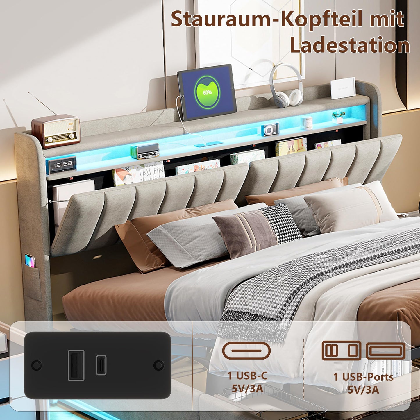 DULRLLY Bubble Bett Polsterbett 140x200 cm,Doppelbett mit Lattenrost, Jugendbett mit Gepolstertes Kopfteil, Gepolstertes Bett für Schlafzimmer und Gästezimmer,ohne Matratze, Leinenstoff (Weiß)