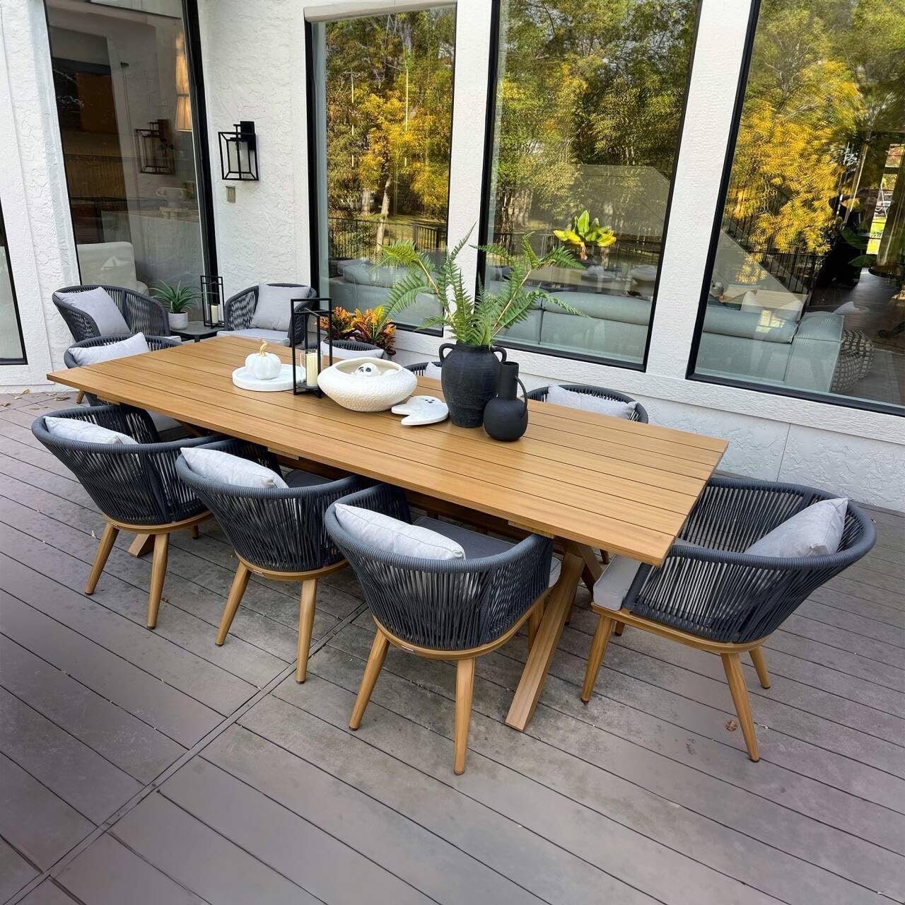 PURPLE LEAF 9-TLG Gartenmöbel Set,Aluminium Terrassenmöbel 8 Gartenstühle mit Tisch Balkonmöbel Essgruppe Gartengarnitur, Grau