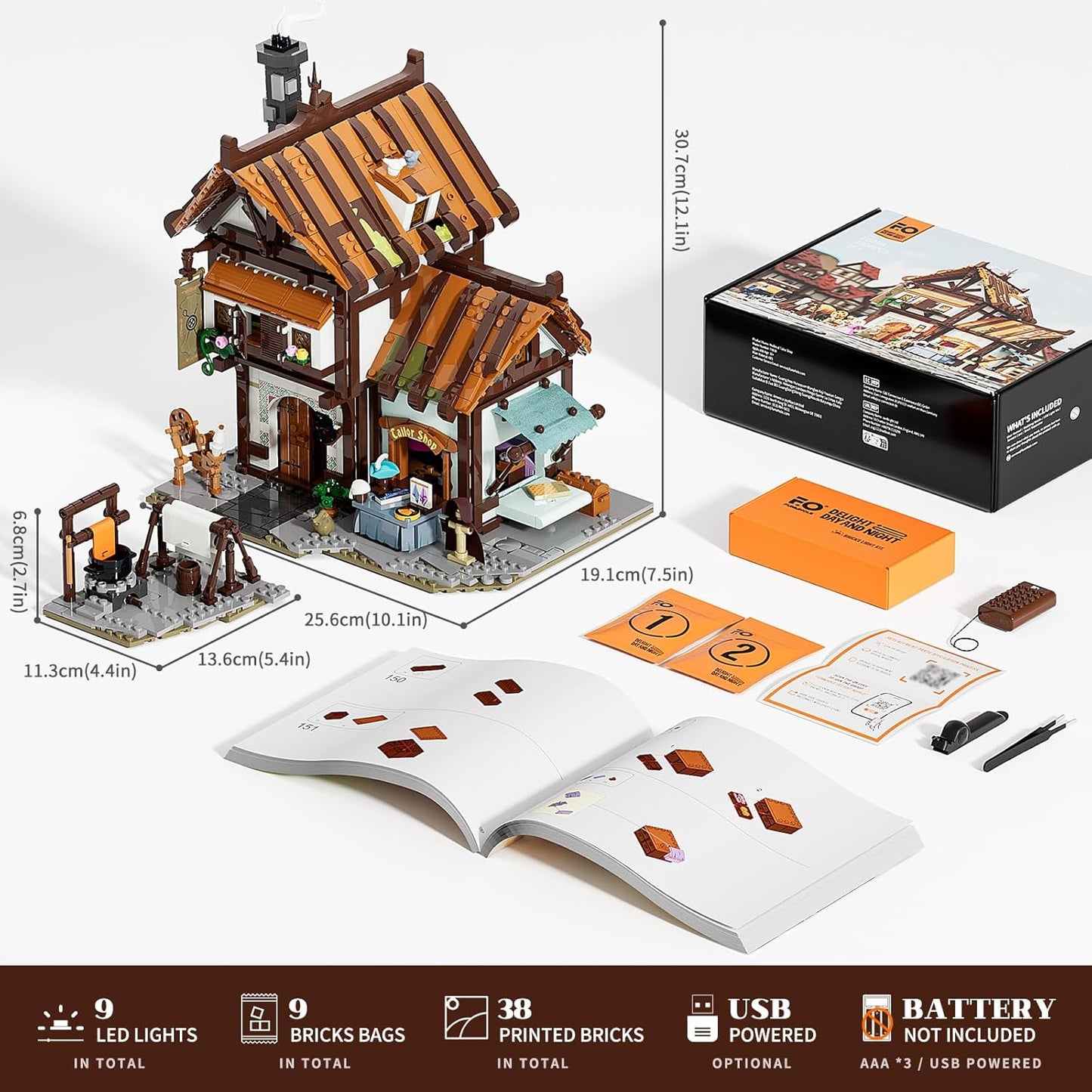 FUNWHOLE Medieval Dressmaking Workshop Luminous Building Set - Modular Collectible for Adults & Teenagers, 1994 Pieces - Home Decoration, Stress Relief