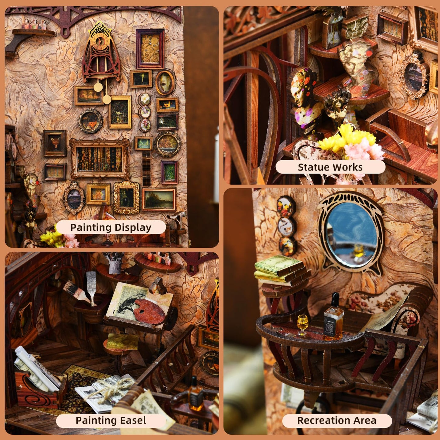 MiniCity Book Nook Kit, DIY Miniature Dollhouse Booknook Kit, 3D Wooden Puzzle Bookend Bookshelf Insert Decor for Teenagers and Adults (Library of Gods Max)