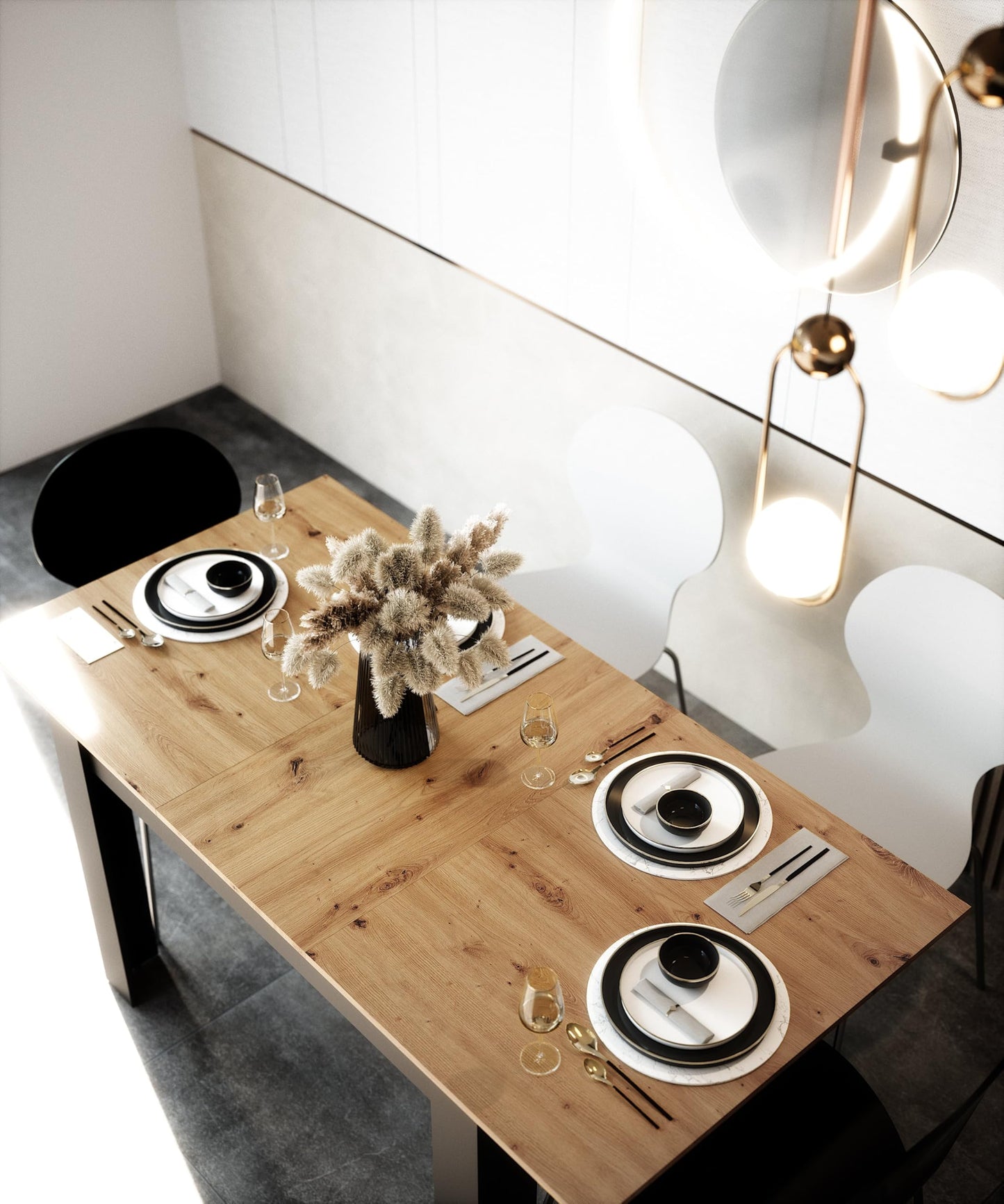 Newfurn Dining Table Wild Oak Dining Room Table Kitchen Table Dining Table II 120 x 76.5 x 70 cm (W x H x D) Extendible up to 160 cm including 40 cm Table Top Anthracite Kitchen Table Dining Table