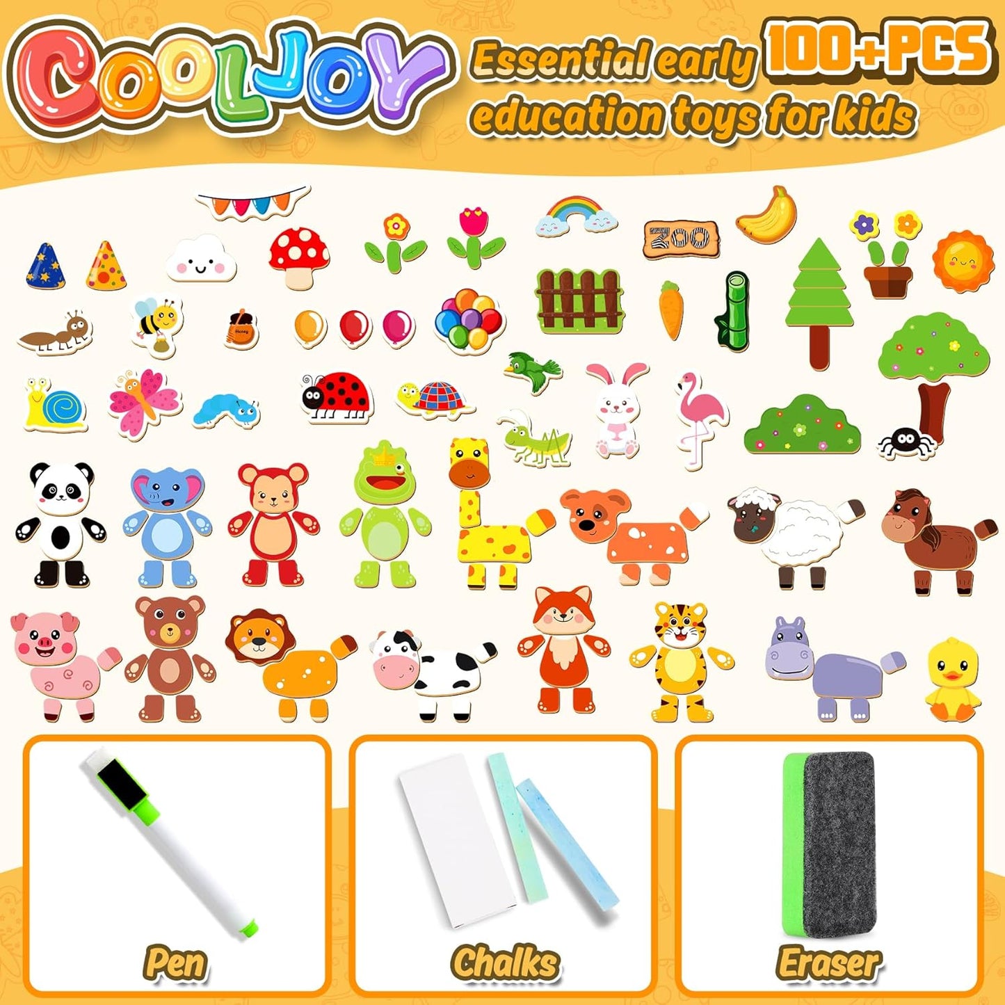 COOLJOY Magnetic Wooden Puzzles Double Sided Wooden Board Toy Learning Game for Children Boys Girls 3 4 5 Years Old