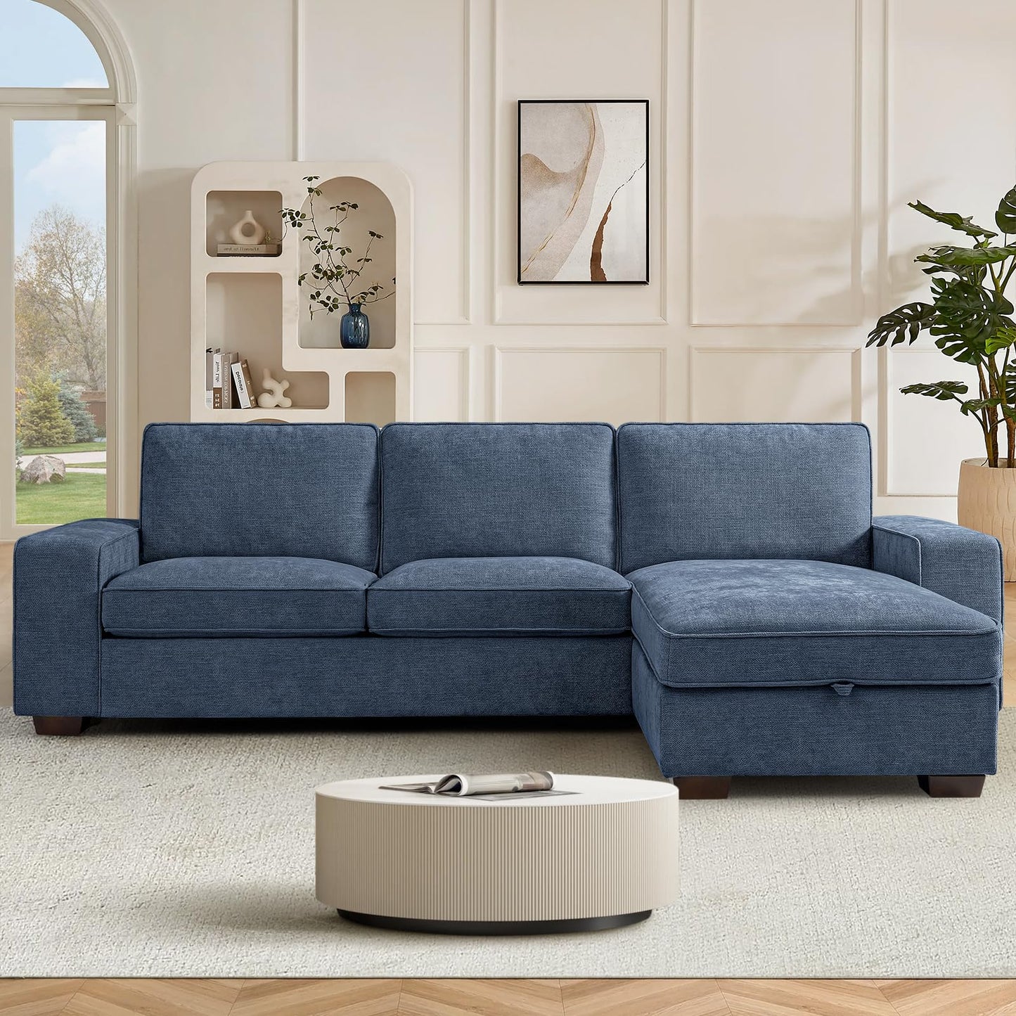 DUANDUAN 250CM Convertible Sektionssofa Couch mit Chaise Lagerung, Moderne L-förmige Reversible Design, Bequeme Chenille Stoff, abnehmbare Kissenbezüge USB Typ-C Ports Wohnzimmer(Beige)