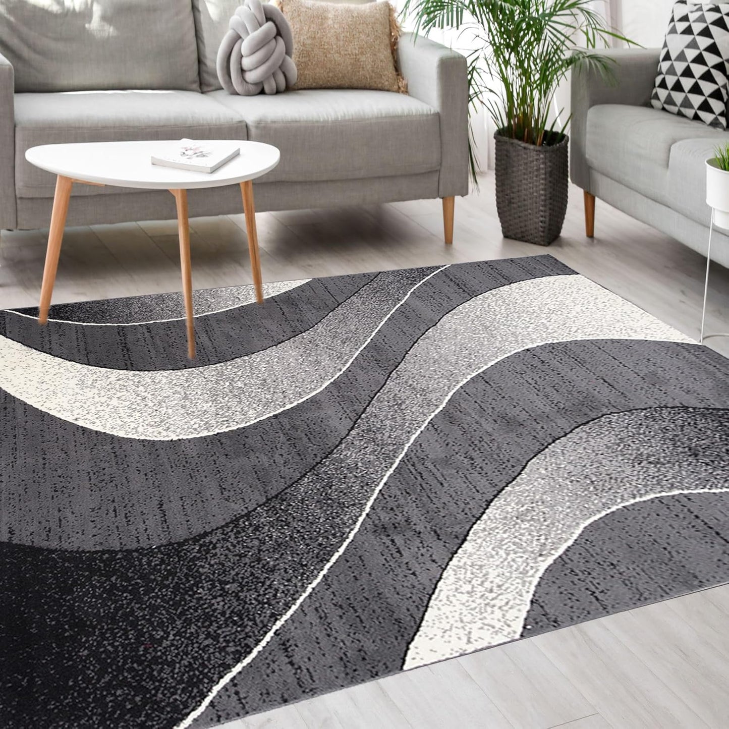 Mazovia Modern Rug, Short Pile, Oeko-Tex Rug for Living Room, Bedroom, Dining Room, Robust and Easy to Clean, Low Pile Height, Grey Yellow, 120 x 170 cm