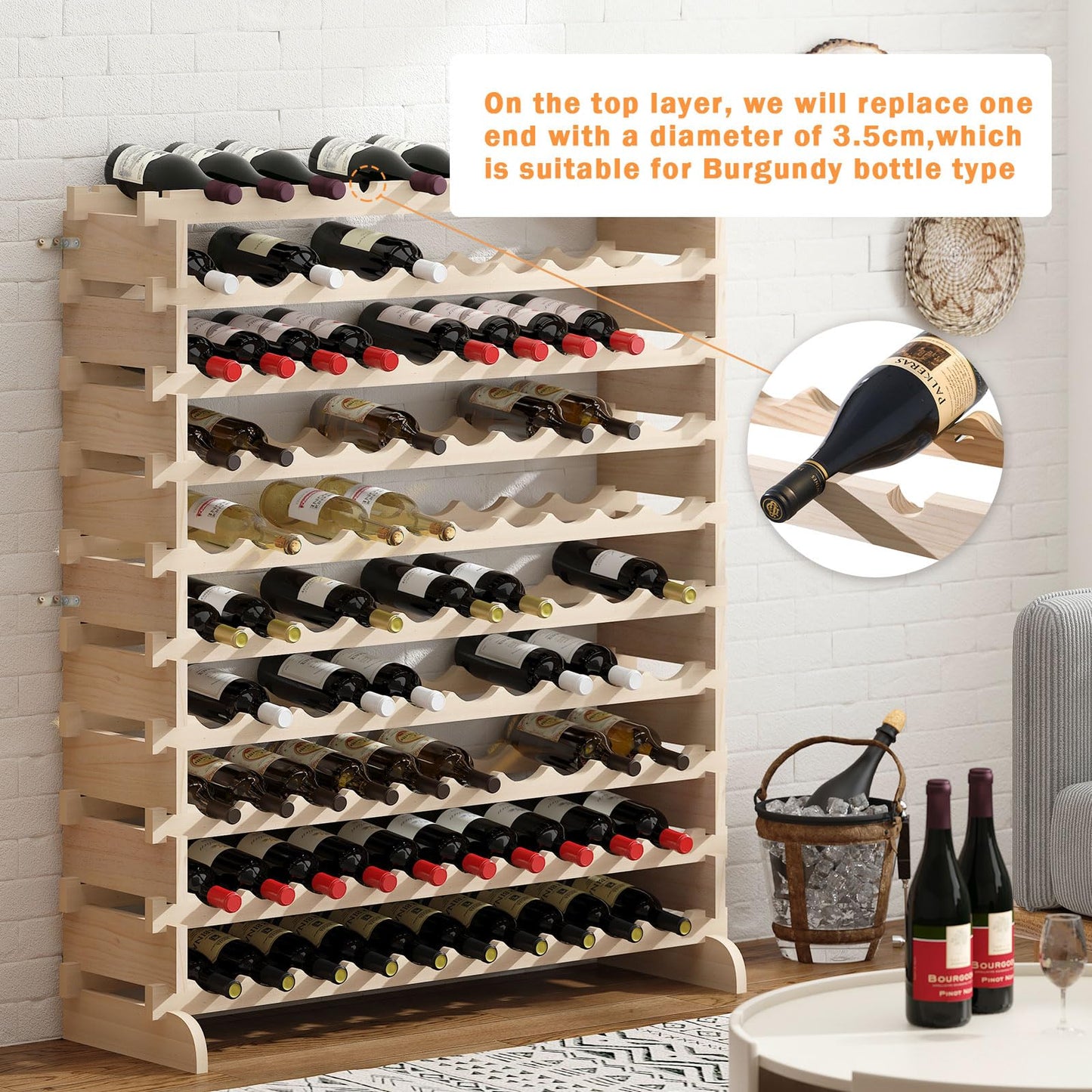 sogesfurniture Weinregal Flaschenregal mit 4 Ebenen für 32 Flaschen Wein Holzregal Weinhalter Weinständer Flaschenständer für Küche, Esszimmer, Bar, 90x30x54cm, BHEU-BY-WS4832M