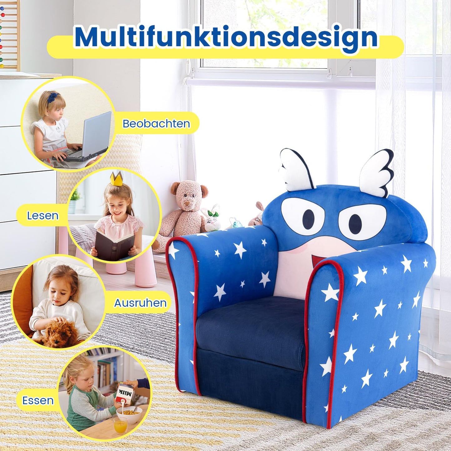 COSTWAY Children's Armchair Children's Sofa Children's Couch Baby Chair for Girls and Boys Children's Furniture Children's Chair Foam (Spaceship)