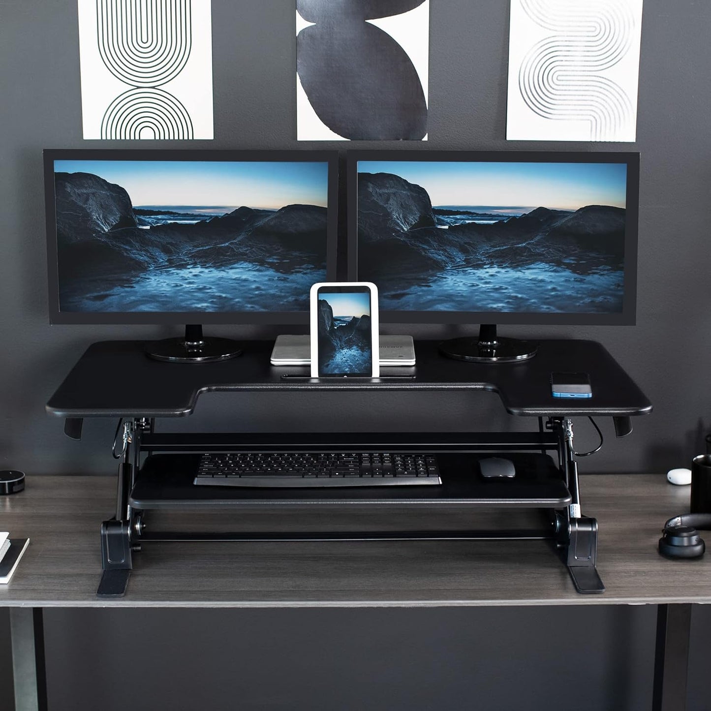 VIVO Black Height Adjustable 36 inch Stand up Desk Converter Quick Sit to Stand Tabletop Dual Monitor Riser, DESK-V000V